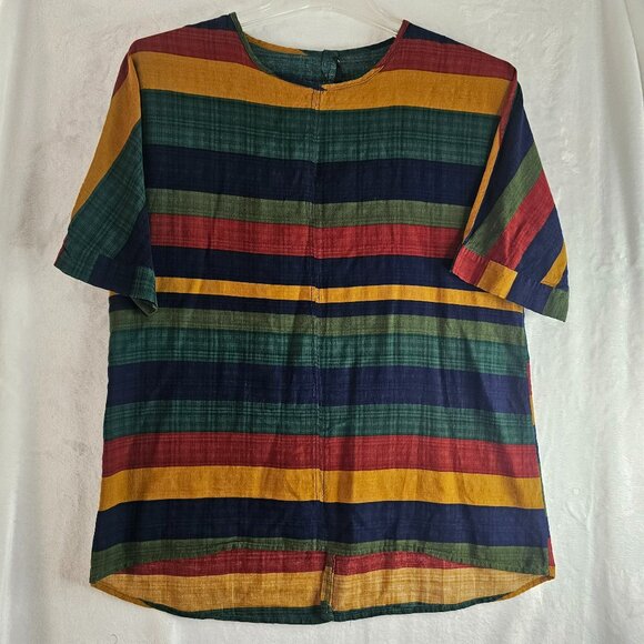 Emery Rose Multicolor Top Shirt Striped Size L Fall Autumn Colors Round Neck - Picture 1 of 9
